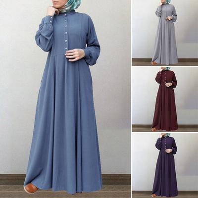 Women Autumn Muslim Baggy Long Dress Abaya Kaftan Full Sleeve Solid Oversized Maxi Sundress
