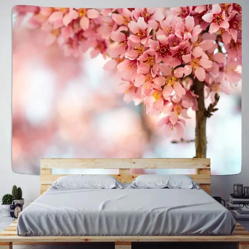 Pink Romantic Cherry Blossom Pattern Tapestry Office Living Room Tapestry Home Wall Decoration Tapestry