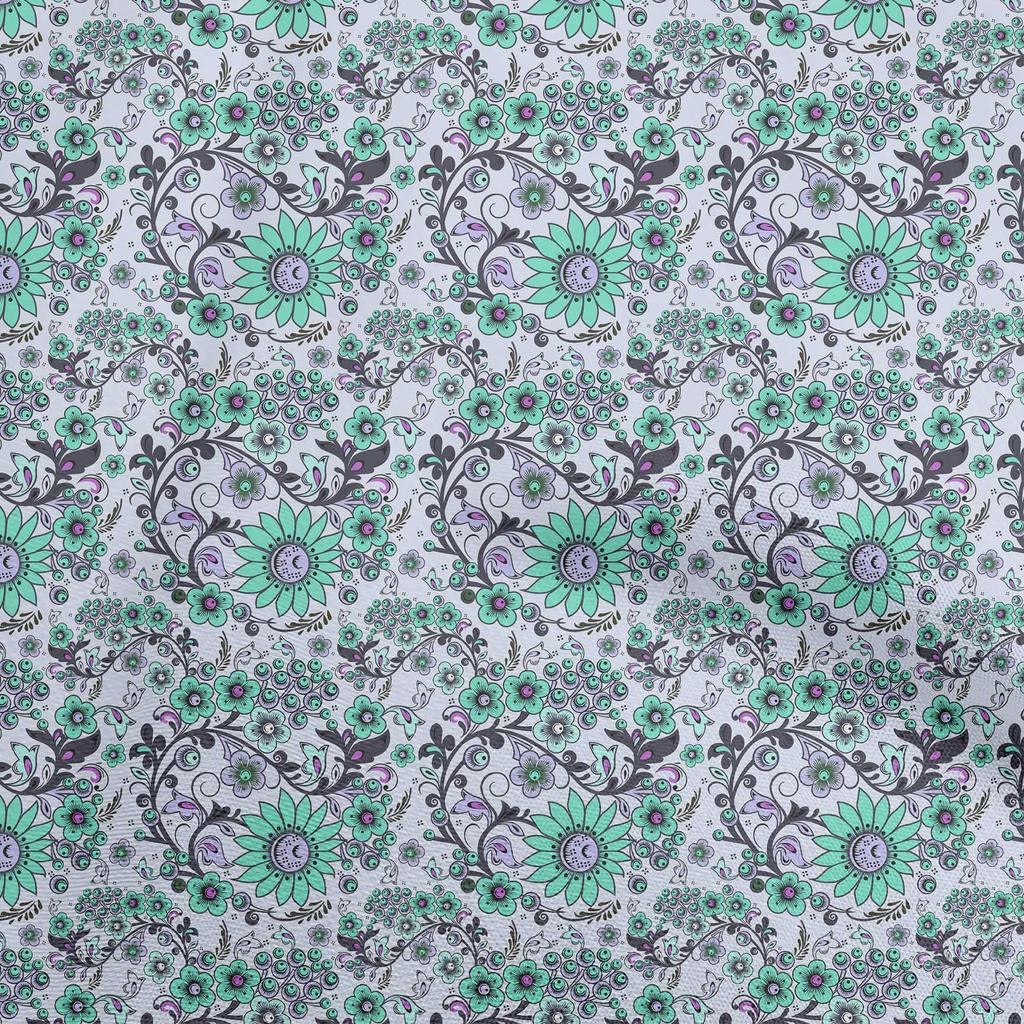 oneOone Cotton Flex Light Gray Fabric Asian Suzani  Dress Material Fabric Print Fabric By The Yard 40 Inch