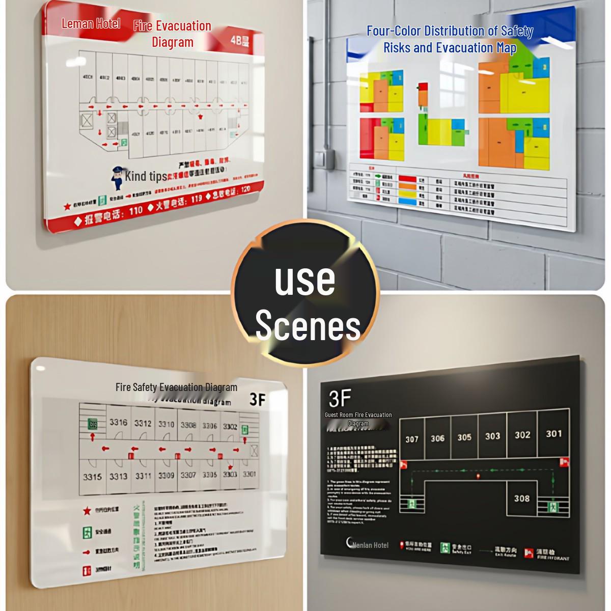 Hotel & Apartment Fire Evacuation & Escape Route Diagram Sign 30x20 cm