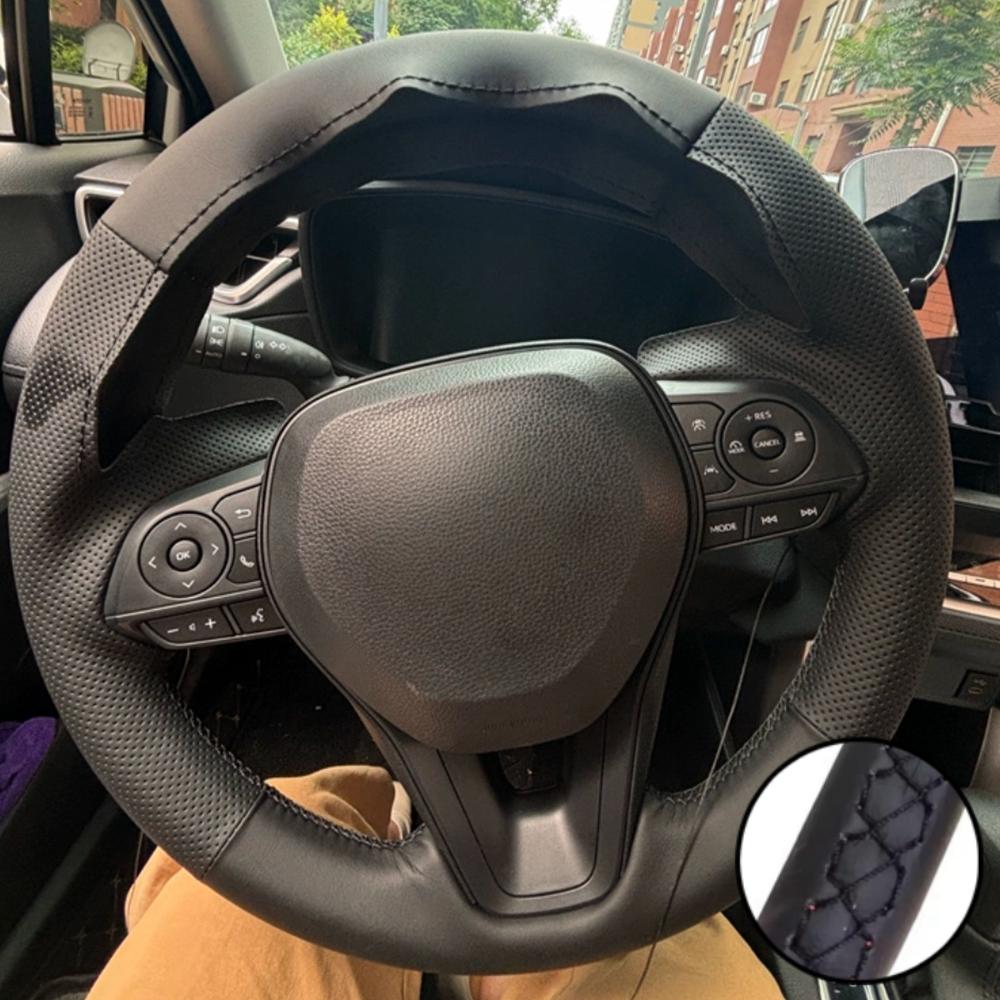 Hand Stitched Microfiber Leather Steering Wheel Cover For Toyota Avalon Camry 2018-19 Crown 2018-19 Corolla 2018- RAV4