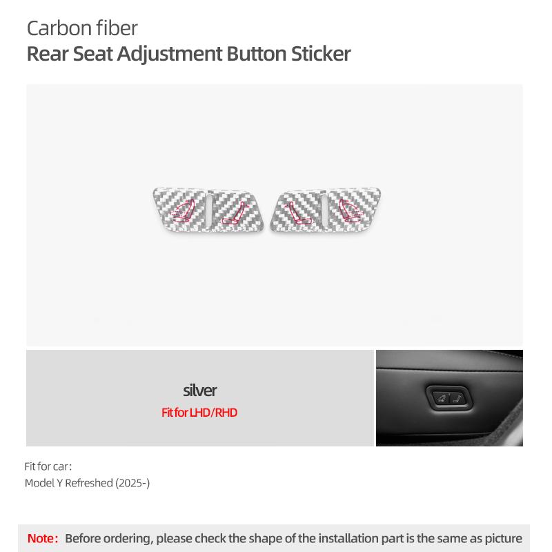 For Tesla Model Y Juniper 2025- Carbon Fiber Rear Seat Adjustment Button Panel  Trim Stickers Car Interior Tuning Accessories