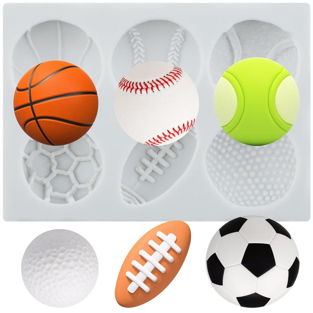 Football Basketball Silicone Mold Baseball Rugby Volleyball Fondant Molds Cake Decorating Tools Cupcake Topper Candy Clay Chocolate Gumpaste Mold