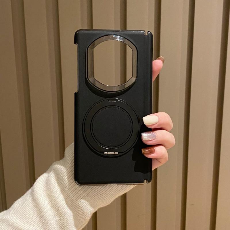 For Huawei Mate X7 Case Plain Leather Magsafe Magnetic Double Hinge Protection Metal 360° Rotating Ring Holder Protect Cover Huawei Mate X7