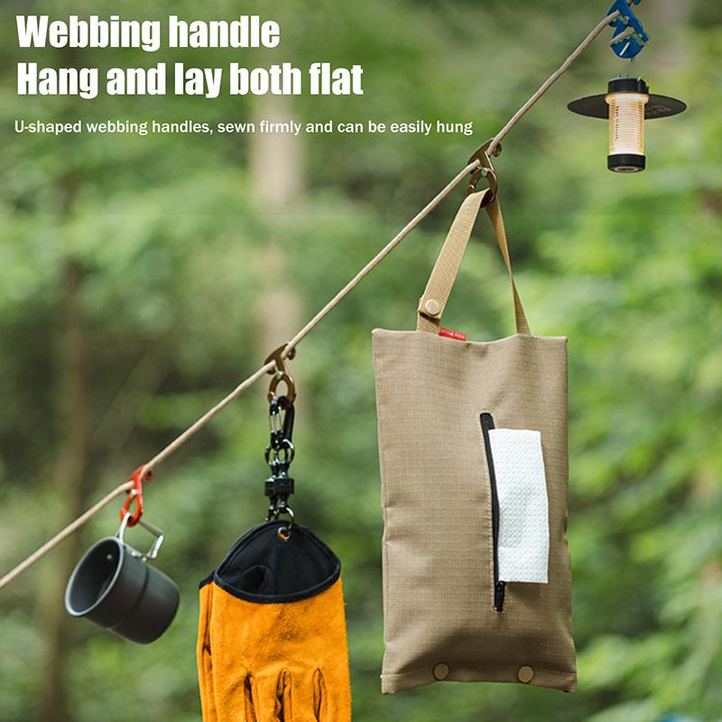 Hanging Napkin Holder Outdoor Camping Barbecue Tissue Storage Bag Portable Tissue Pouch With Zipper Paper Towel Case Container