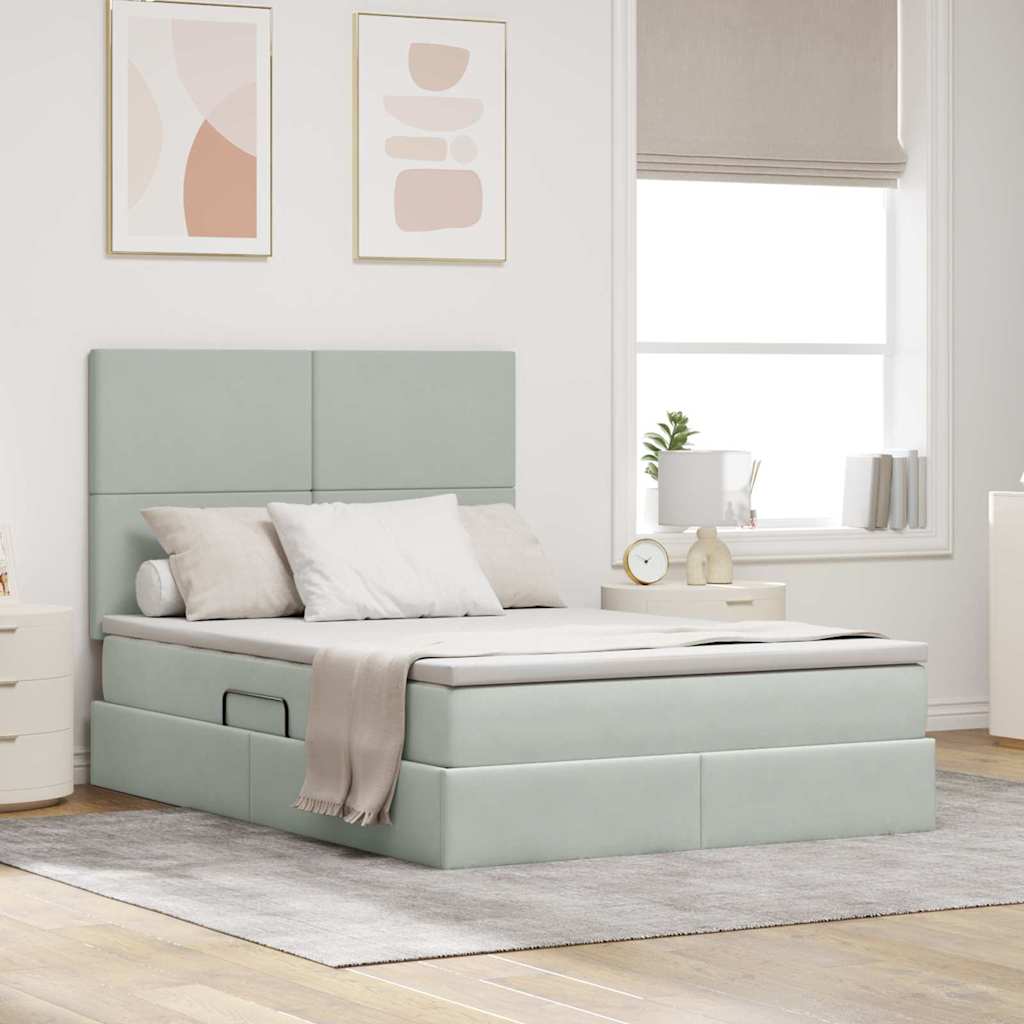 Storage Bed with Mattress Light Grey 140 x 200 cm Velvet