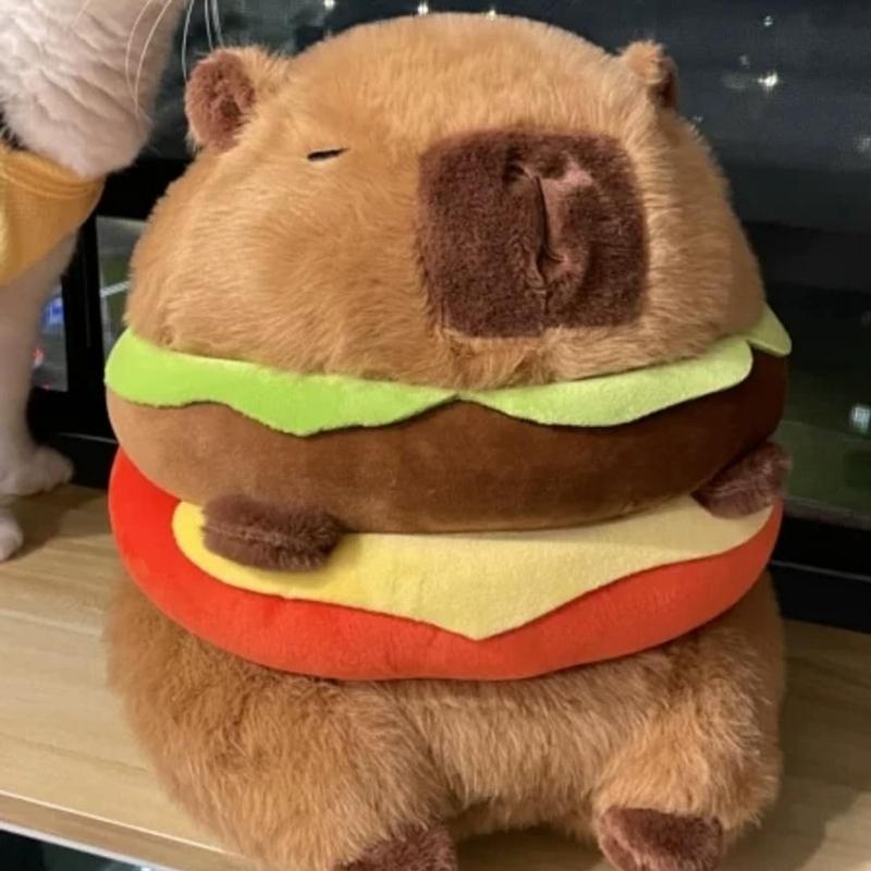 Realistische Capybara Burger Pluche Speelgoed Zacht Knuffeldier Schattig Hamburger Kussen Poppetje Cadeau voor Kinderen