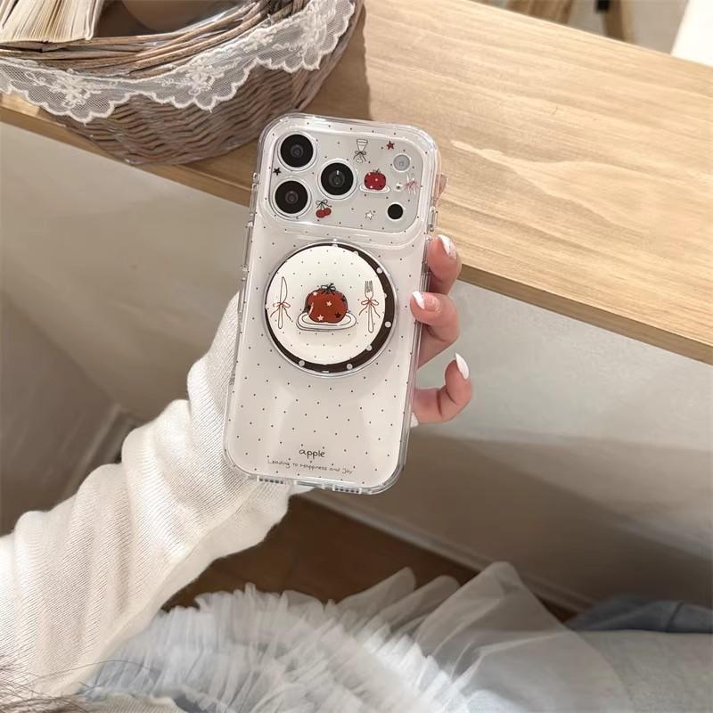 Korean Style Minimalist Polka Dot Cute Fork Knife Design Magnetic Phone Case IPhone 17 Pro Max With Kickstand