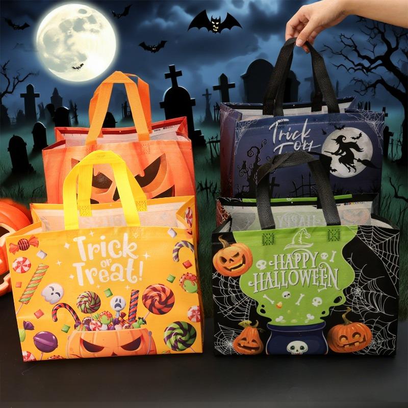 Halloween Gift Bags Nonwoven Reusable Tote for Trick or Treat Candy Spooky Party Large Capacity Spooky Holiday Storage Handbag