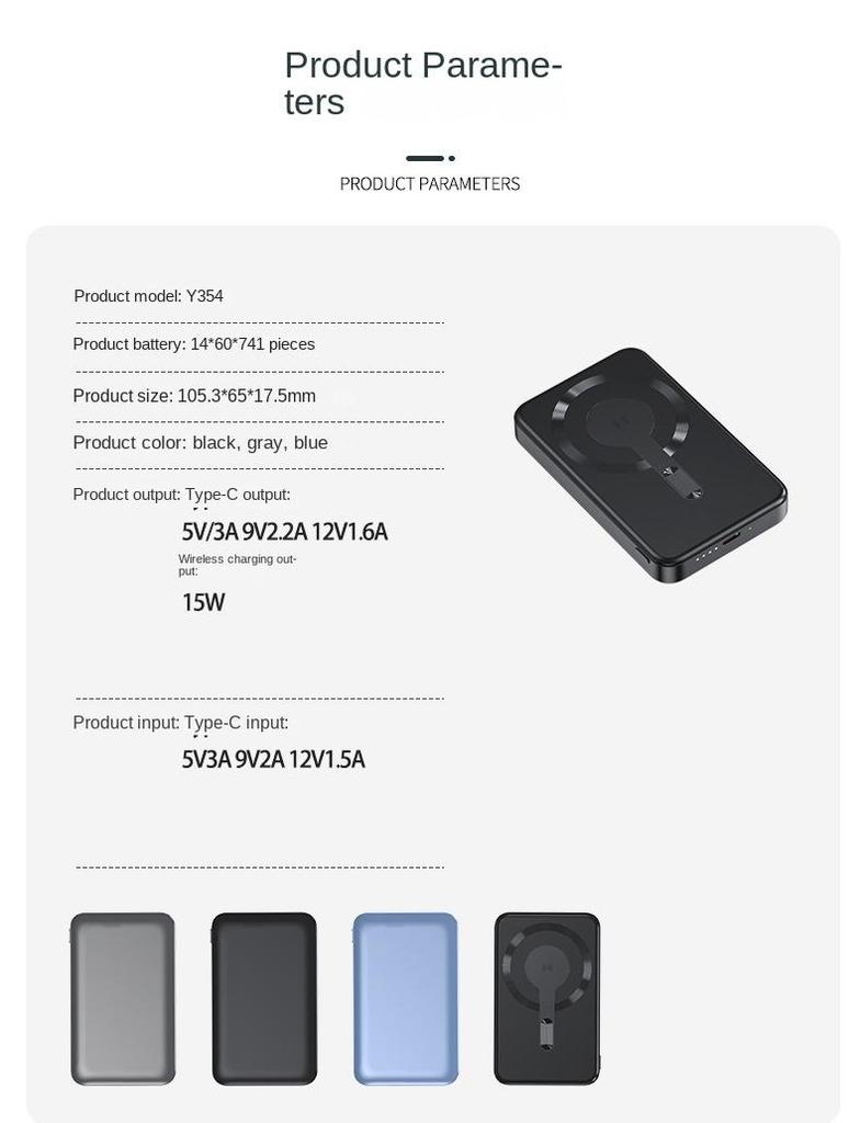 Magnetyczny Power Bank 10000mAh 22.5W Szybka Ładowarka Bezprzewodowa 15W Bateria Zewnętrzna Przewodowe szybkie ładowanie Type-c