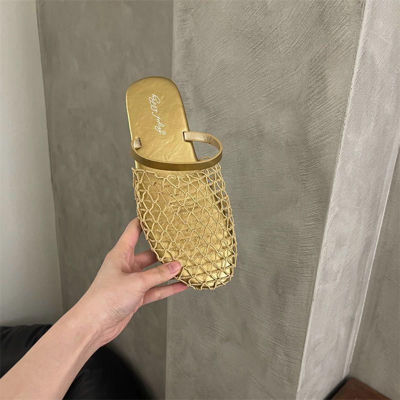 Korean version of retro niche flat-bottomed fishing net shoes women's single shoes 2025 summer new hollow mesh Roman two-wear sandals
