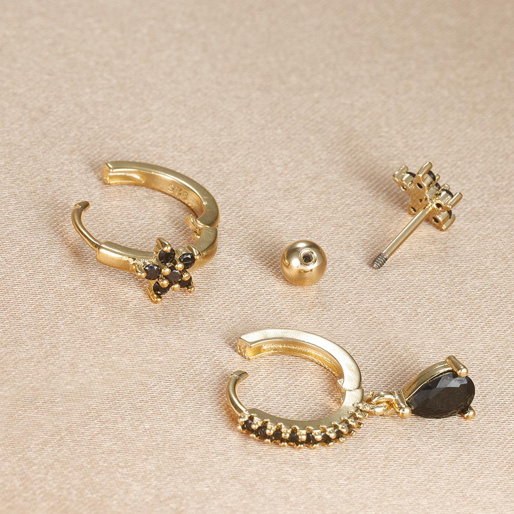3-Piece Rhinestone Floral Water Drop Earrings & Ear Cuff Set for Women