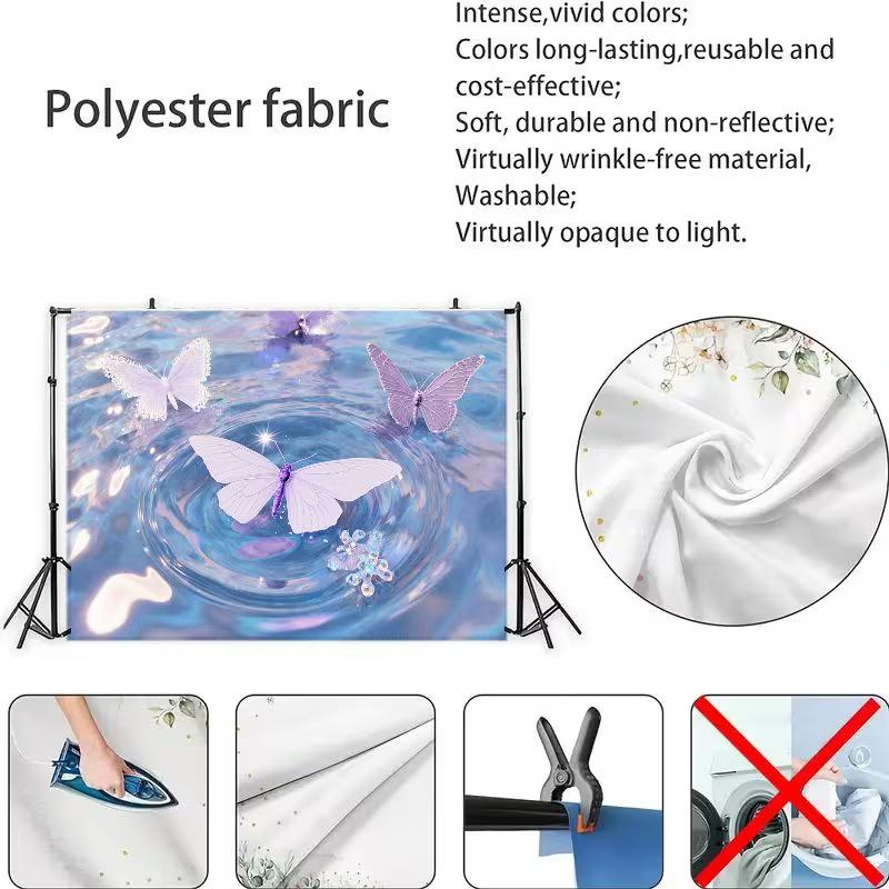 2D Magical Water Ripple Backdrop with Purple and White Butterflies for Aesthetic Room Decor