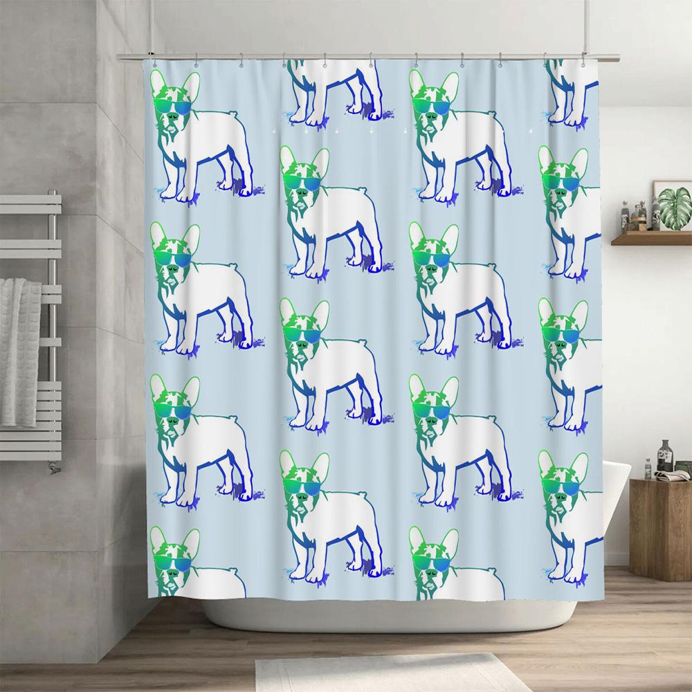 Animal Print Shower Curtain Blue Dog Pattern Bath Decor Pet Lovers Gift Idea Polyester Fabric Waterproof 72''x84'' (183cm x 213c