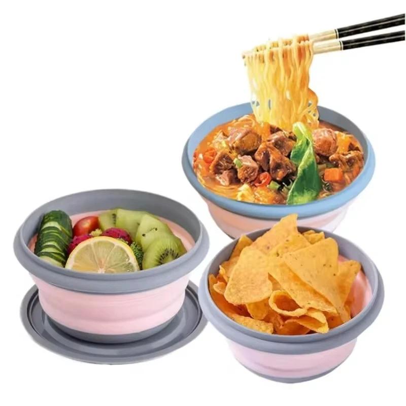 1 Set Portable Folding Lunch Box Bowl Sets Silicone Food Container Outdoor Camping Tableware Set Foldable Salad Bowl with Lid