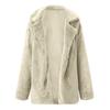 Fashion Womens Loose Solid Color Long-sleeved Lapel Women's Fleece Plush Coat Coat
