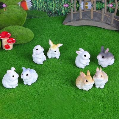 Mini Simulation Rabbit Figurine Bunny Car Desktop Ornament Micro Landscape Decoration Dollhouse Miniature Toy