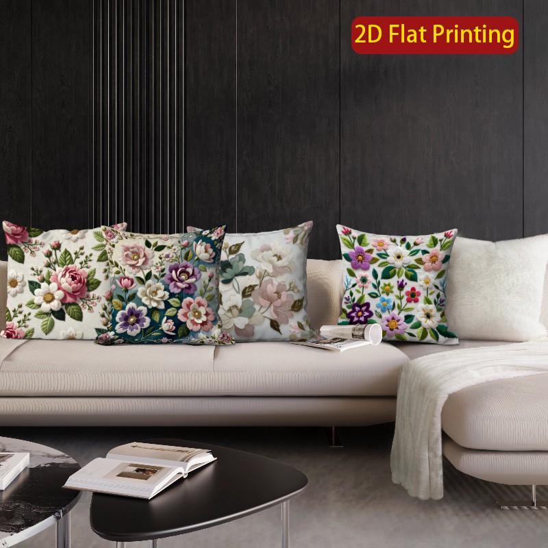 2D Vintage Floral Embroidery Style Throw Pillow Covers Pattern Cushion Cover Suitable For Sofa Bedroom Car Pillow Cover