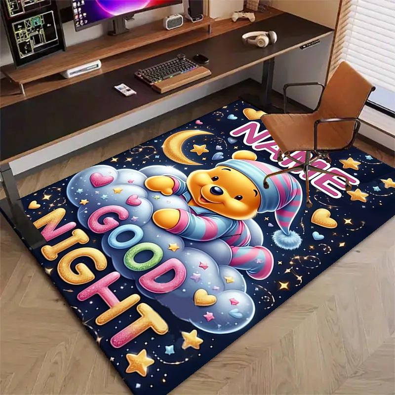 Custom Winnie Mat Personalized Name, Polyester Washable Indoor Entryway Rug, Gift for Christmas, Easter, Thanksgiving Day