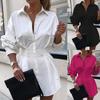 Women's Fashion Casual Color Single-breasted Lapel Stitching Waist Chiffon Long Sleeve A-line Dress