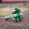 Huitan Pear Green CZ Women Rings for Wedding Engagement Ceremony Party Temperament Waterdrop Rings New Fashion Jewelry Gifts