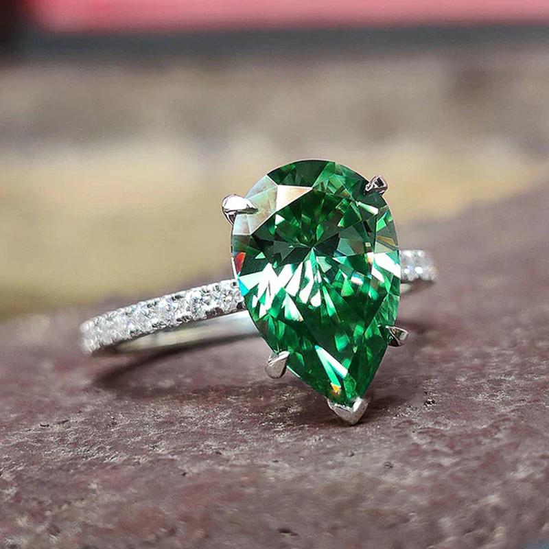 

Huitan Rings with Pear Green Cubic Zirconia for Women Exquisite Wedding Band Accessories Chic Lady s Rings Party Trendy Zircon 8