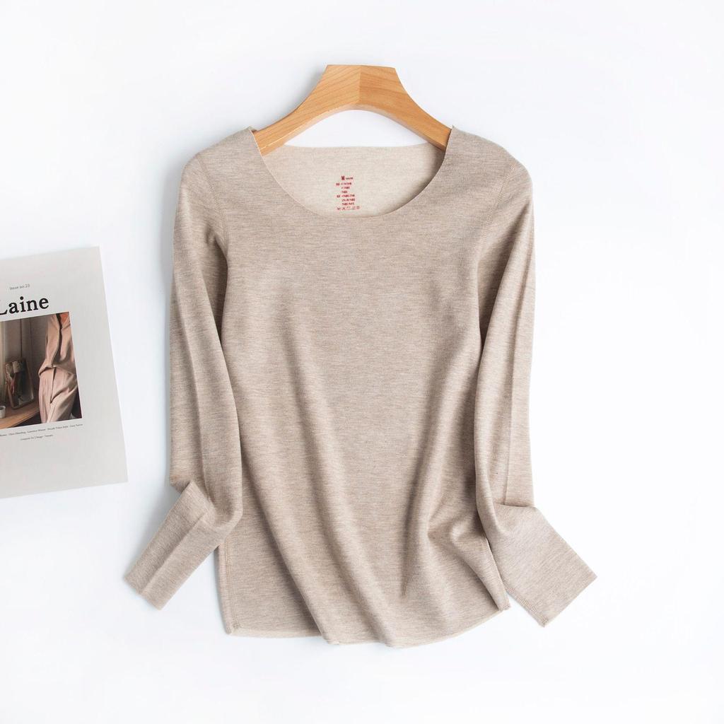 Women's Wool Silk Thermal Seamless Base Layer Top with Velvet Lining