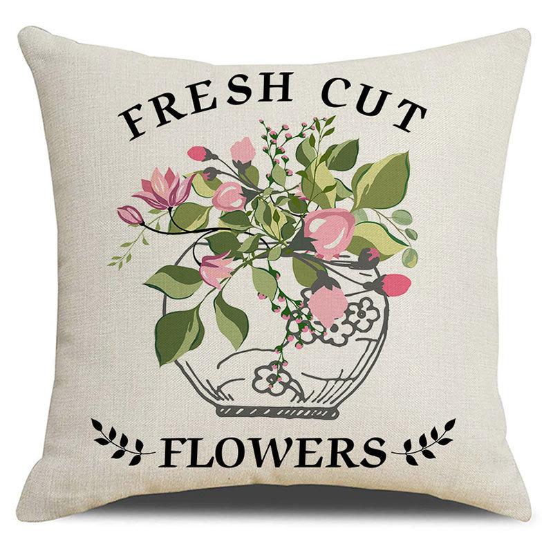 Seasons Throw Pillow Cover Spring Linen Flowers Truck Cushion Office Throw Pillow Cushion Throw Pillow Cushion