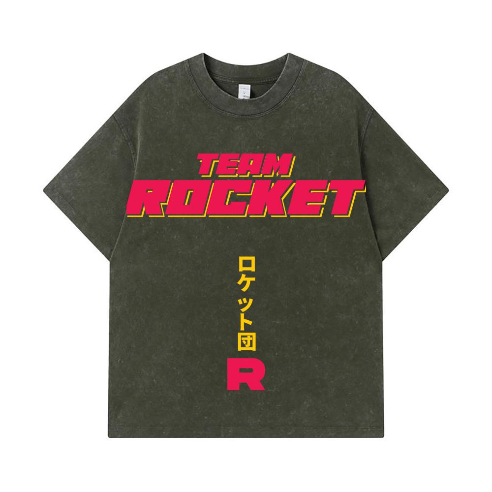 

275 GSM Washed T-shirts 100% Cotton Pokemon V9 Team Rocket Print Unisex Heavy Cotton T Shirt S