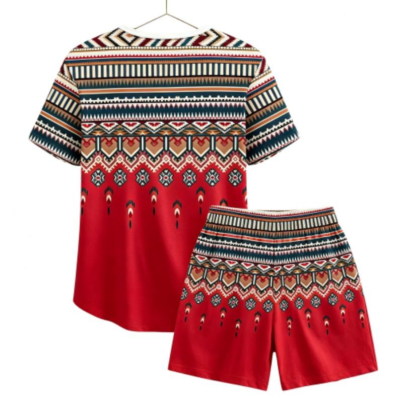Summer Fashion Ethnic Style Geometric 3D Printed Round Neck Short Sleeved Kids T-Shirt And Shorts Set Boy's and Girl's T-shirt Shorts Set