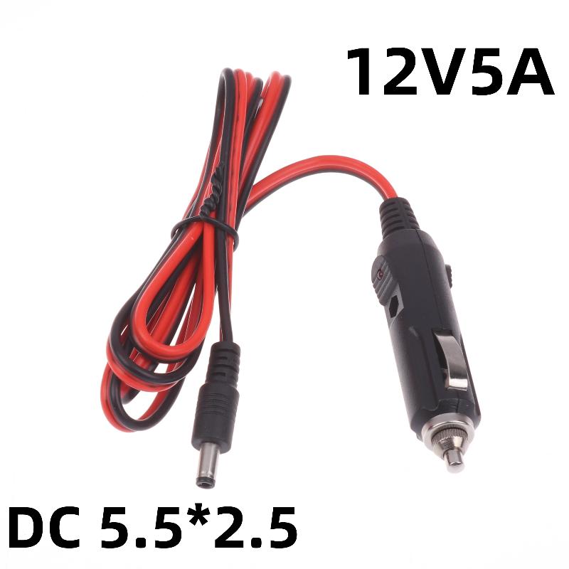 1Pc Car Charger Power Cable 1.2 Meters DC5525 Universal 12V 5A Male Cigarette Plug Cable Connection Line With LED Light