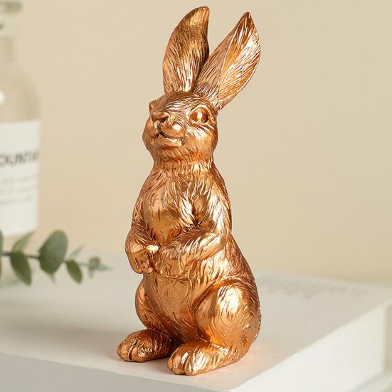 Yousheng 3 Pcs Easter Bunny Figurine Cute Resin/Flocking Rabbit Statue for Spring Farmhouse Tiered Tray Table Mantel Centerpiece
