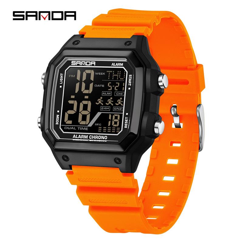 Sanda Men's Outdoor Sports Electronic Watch - Multifunctional, Waterproof, with Countdown and Snooze Feature.