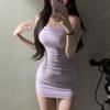 French Purple Pure Desire Sexy One-word Shoulder Dress Children's Summer New Thin Slim Hip Skirt