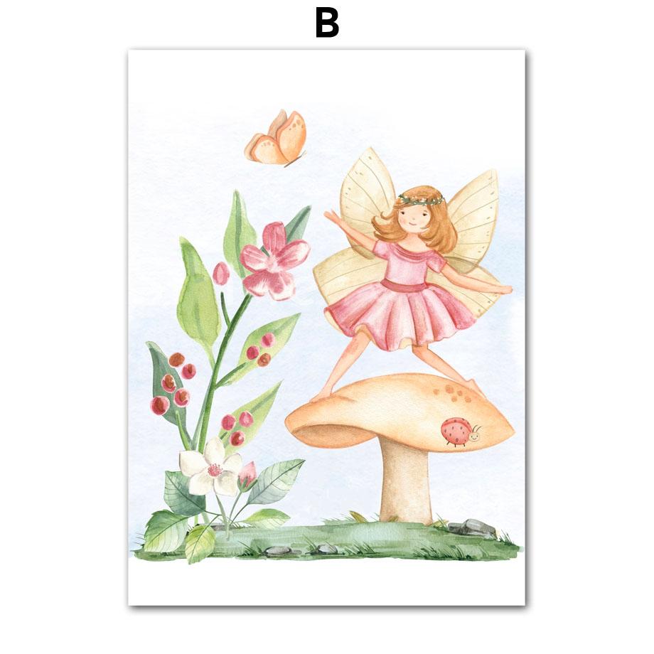 Fairy Leaf Flower Mushroom Butterfly Snail Custom Name Wall Art Canvas Painting Nordic Poster Print Pictures For Kids Room Decor