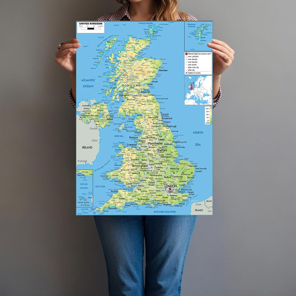 Poster pieghevole con mappa del Regno Unito, dipinto senza cornice, per decorare la parete del soggiorno, gli strumenti da viaggio