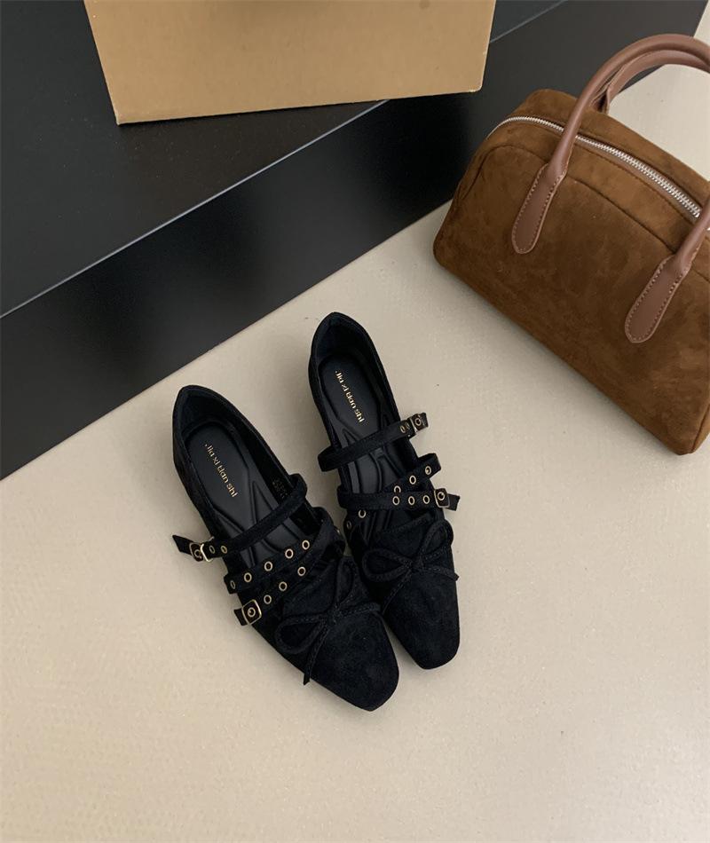 ~ French Square Head Bow Light ** Forked Ballet Shoes Women's Autumn Mary Jane Single Shoes