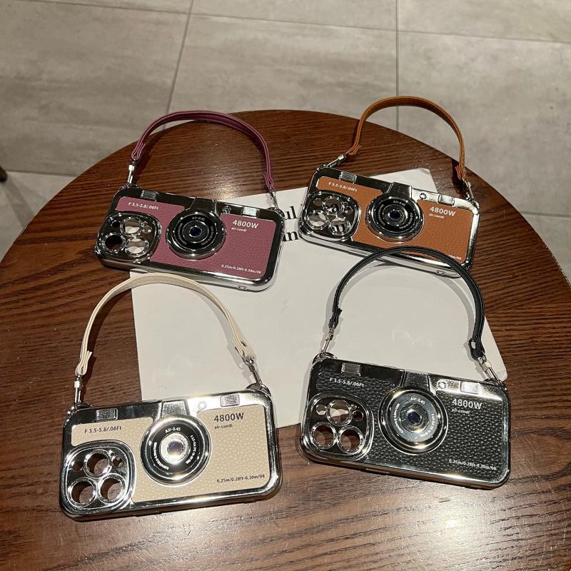 Luxury Lanyard Camera Charm Phone Case For iPhone 15 14 13 Pro Max Shockproof Cover For iPhone 15 Plus leather Case Accessories