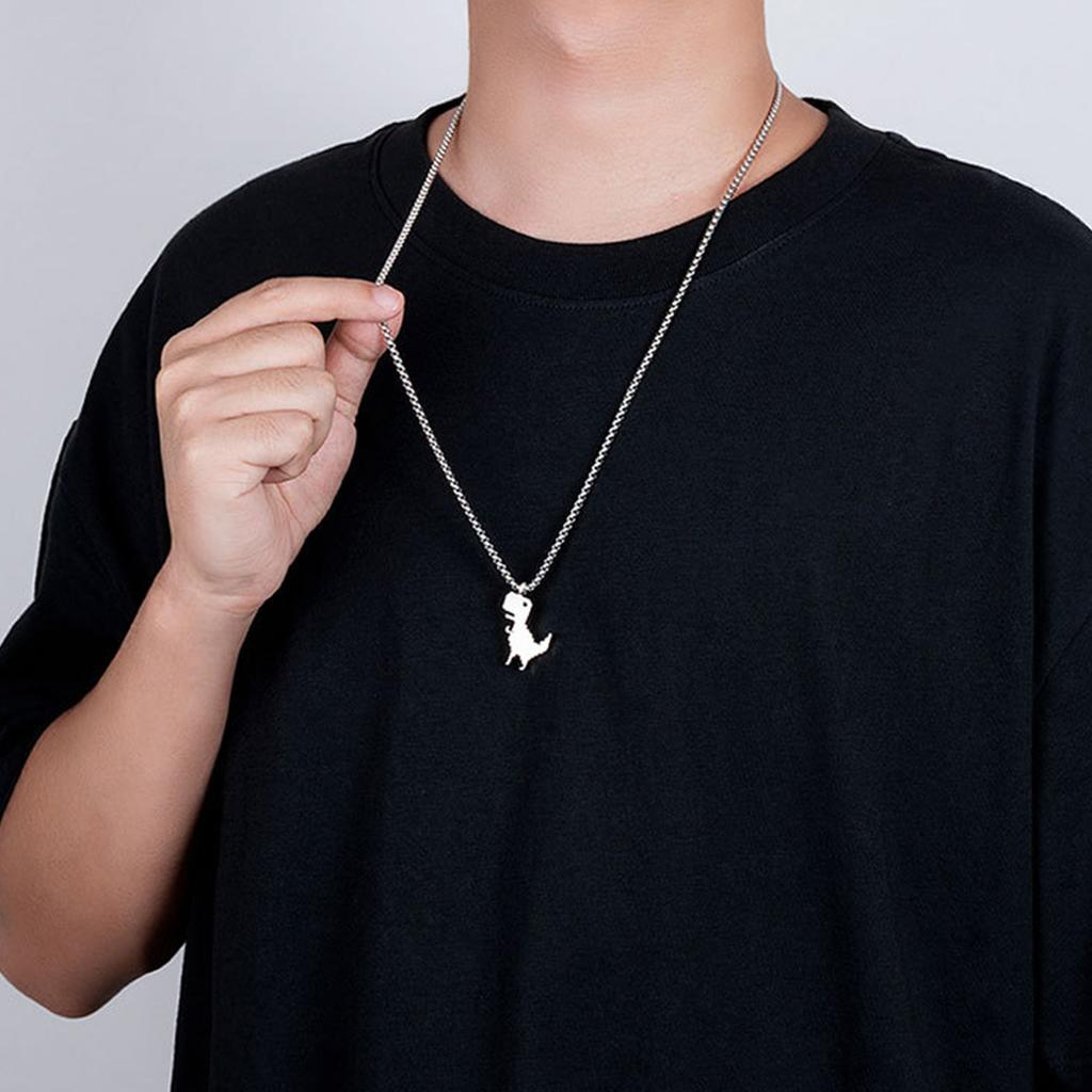 Sweater Chain Choker Necklace Long Chain Punk Dinosaur Pendant Clavicle Chain Choker Necklace for Rapper Unisex Jewelry