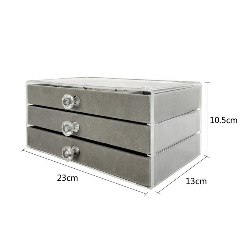 High-end Velvet Fabric Jewelry Storage Box Three-layer Multi-functional Dust-proof Drawer Storage Box Jewelry Storage Prop