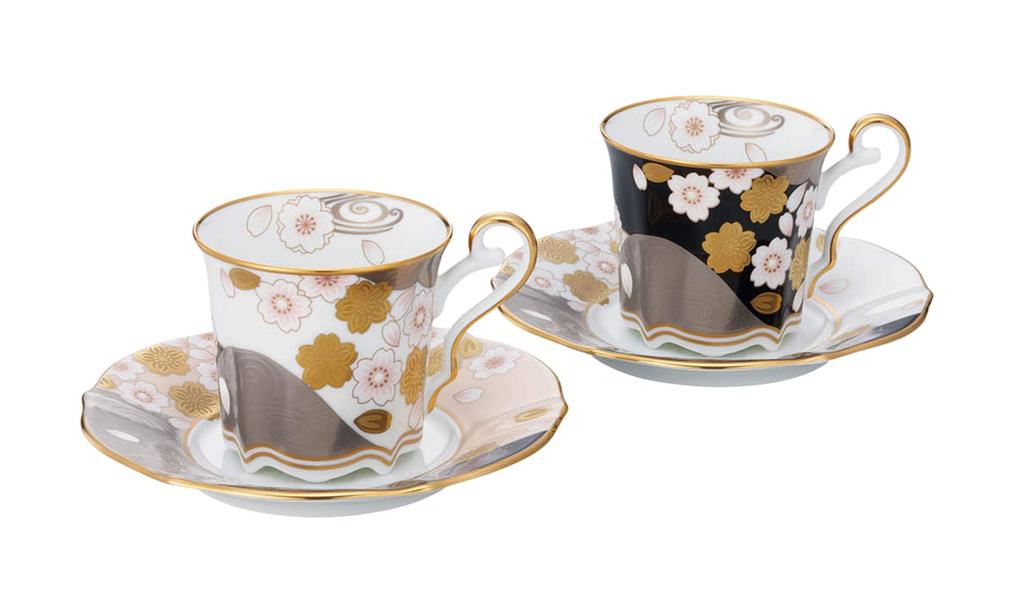 Noritake Noritake Coffee Cup Saucer Changing Pair 200cc Aya Minamo 2 Guests Cherry Blossom Bone China & (Color Set) Gold/Silver/Yozakura Gold/Silver