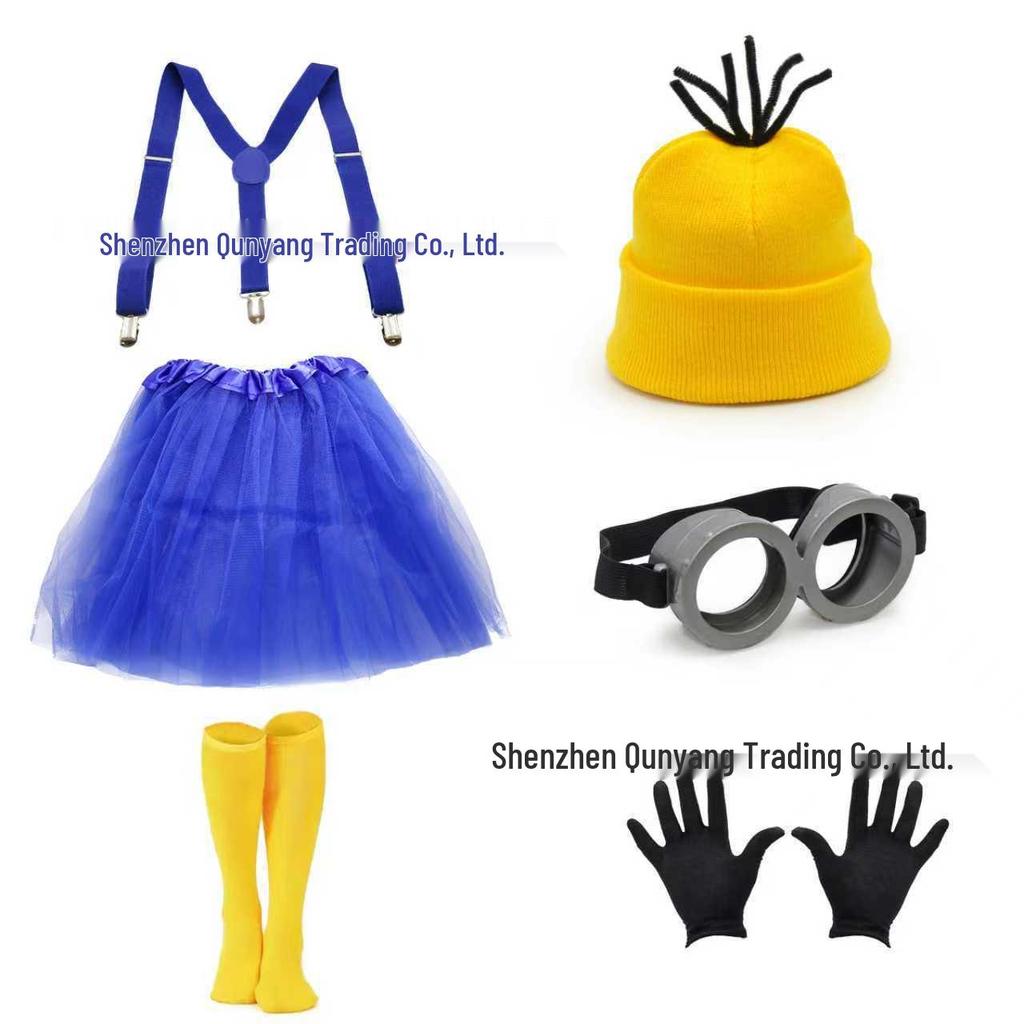 Minion-inspiriertes Strickmützen- und Handschuh-Set mit Brille und Netzrock Kostümzubehör