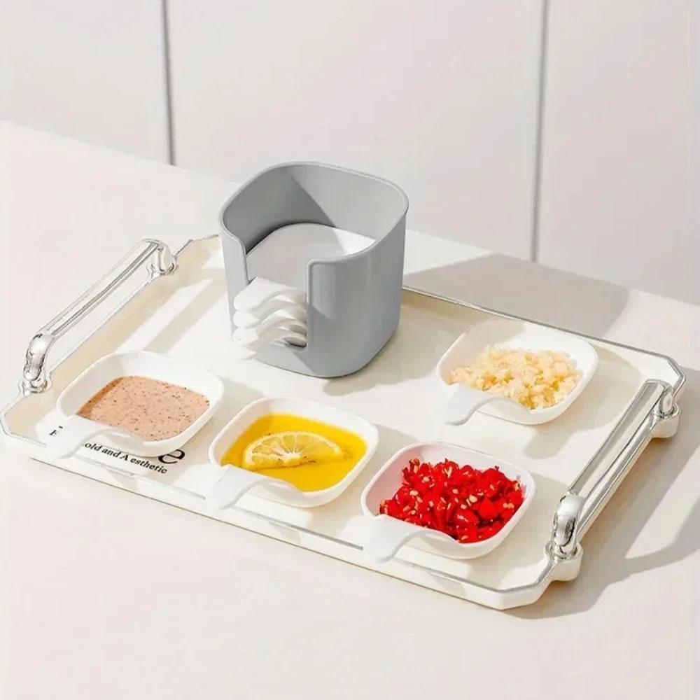 7pcs Set Ceramic Sauce Dish Dipping Set Cute Design Stackable Containers Dining Table Snack Condiment Plates Kitchen Supplies