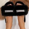 Fashion Indoor Faux Fury Cotton Slippers Women Winter Fashion Pearls Detor Cotton Slippers Open Toe Non Slip Plush Slides Female