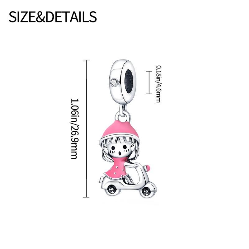 S925 Silver DIY Handmade Motorcycle Girl Charm Jewelry Accessories for Women Girls Gift