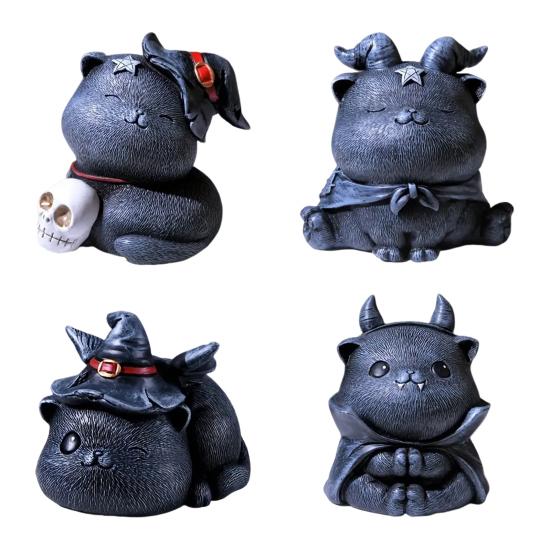 Magician Cat Statue Hand-painted Cat Figurine Collectible Halloween Decoration Desktop Cat Sculpture for Home Table Shelf Decor
