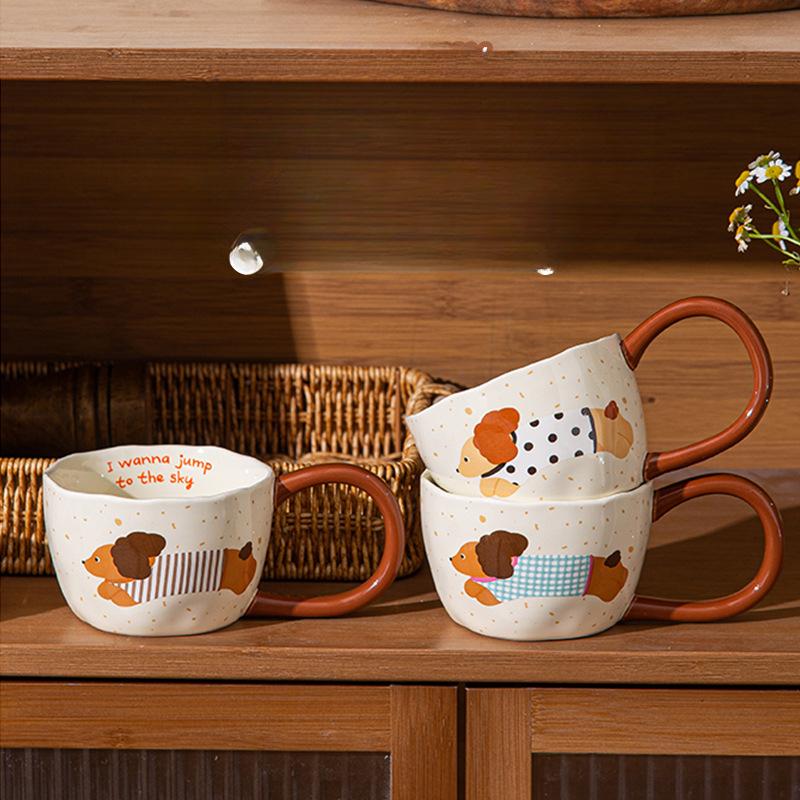 Puppy Mug Ceramic High Looking Big Ear Long Hand-held Cup Cartoon High Looking Cute Water Cup Souvenir