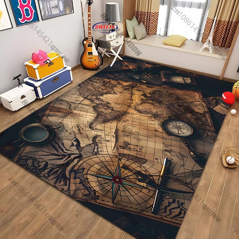 

Винтажная карта мира, океан, компас, ковер, коврик для компьютерной комнаты, игровой комнаты, декоративный коврик, гостиная, спальня, офис, ковер большой площади, приятный подарок 40x60cm (16x24in)