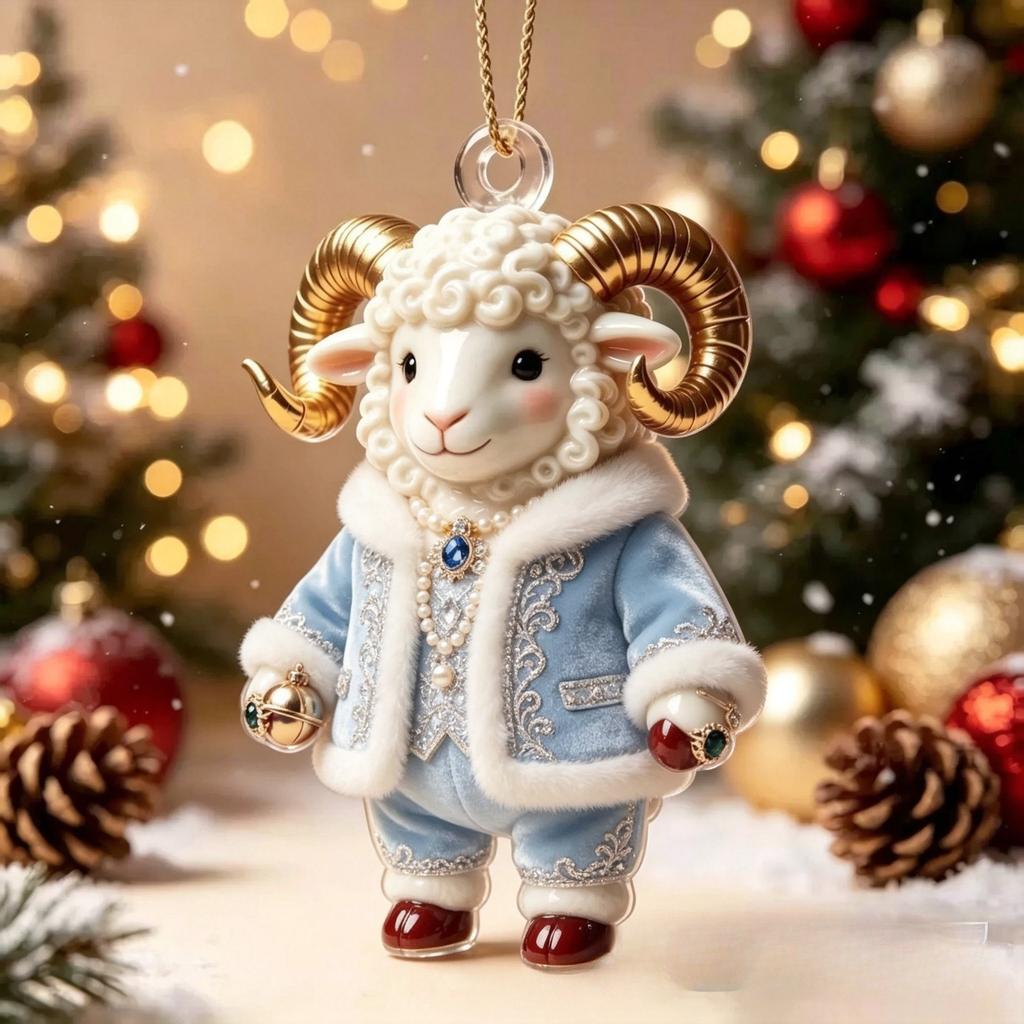 Acryl Chinesisches Sternzeichen Ziege Hängender Schmuck Rot Gold Glücksbringendes Design Ideales Neujahrsgeschenk für Freunde