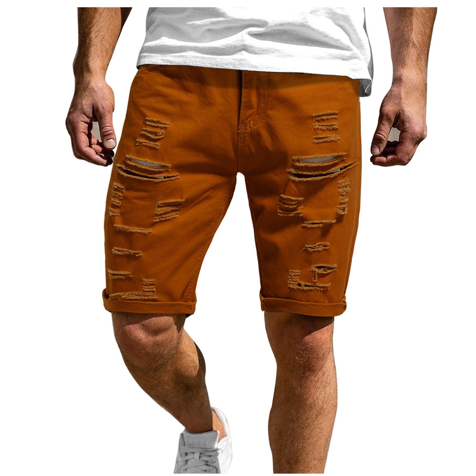 Men s Casual Distressed Denim Shorts Knee Length Five Pocket Summer Lightweight Breathable Cotton Blend M кофейный